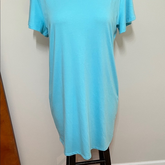 Candace Cameron Bure Light Blue Midi Flutter-Sleeve T-Shirt Dress Round Neckline - Picture 3 of 11